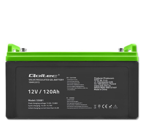 Qoltec Akumulator żelowy | 12V | 120Ah | GEL - 1136796 - zdjęcie